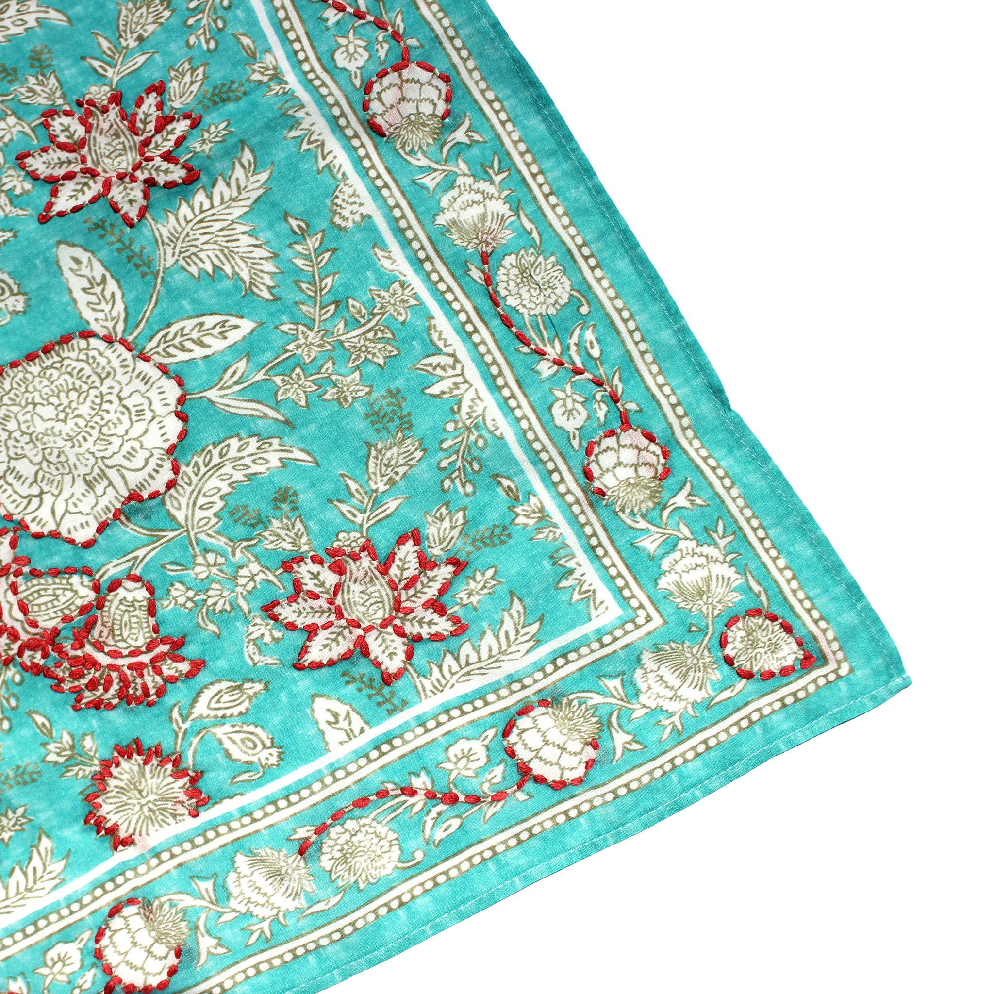 Cotton Embroidered Bandana - Aqua Florals Vismaya Inc.
