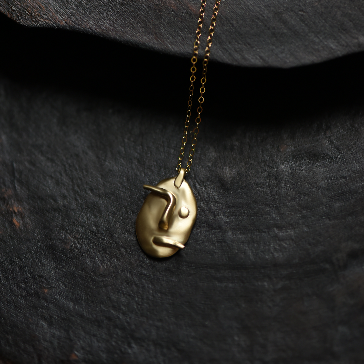 Face Pendant Brass Necklace