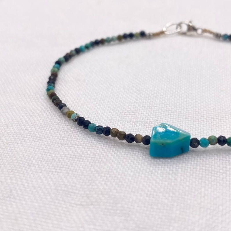 Micro Faceted Chrysocolla Bracelet with Peruvian Opal - Sterling Silver