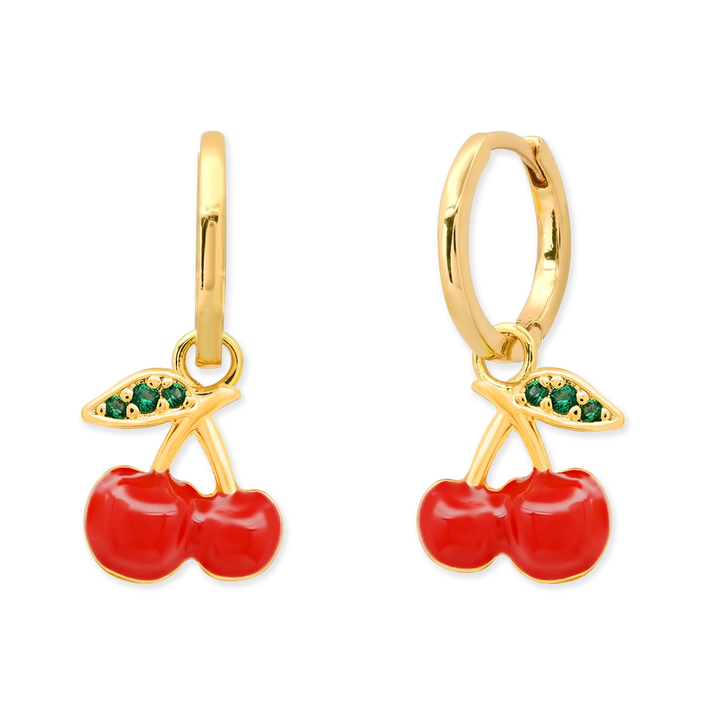 Red Enamel Cherry Drop Huggies Tai Jewelry