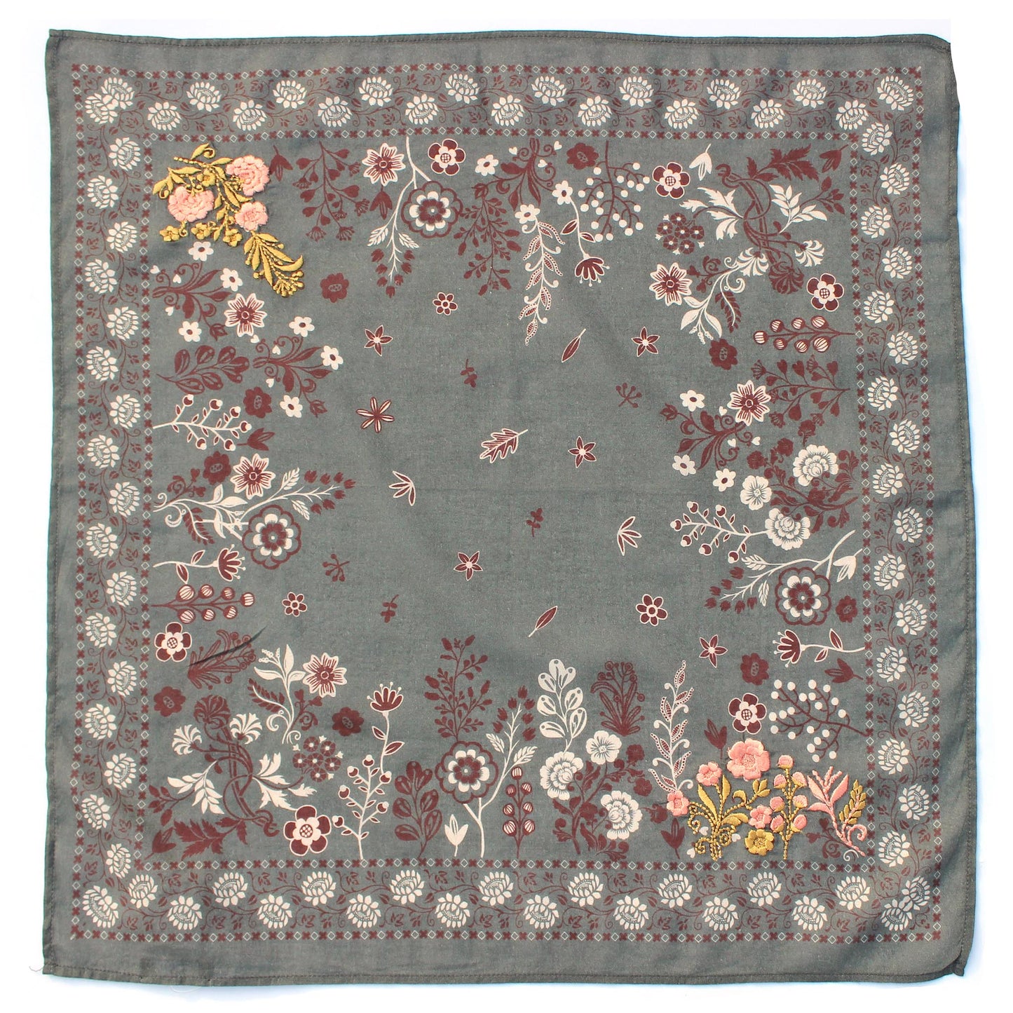 Cotton Scarf/Bandana -  Dusty Olive Rose