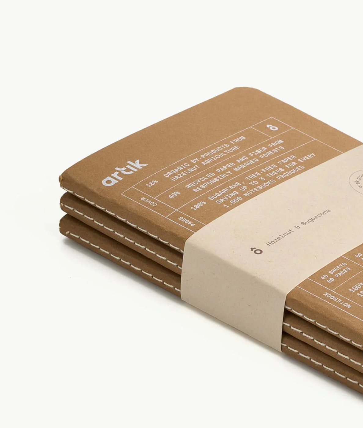 Artik Pack of 3 Pocket Singer Sewn Notebooks - Dotted Keskin Color