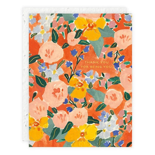 Red Orange Floral - Thank You Card
