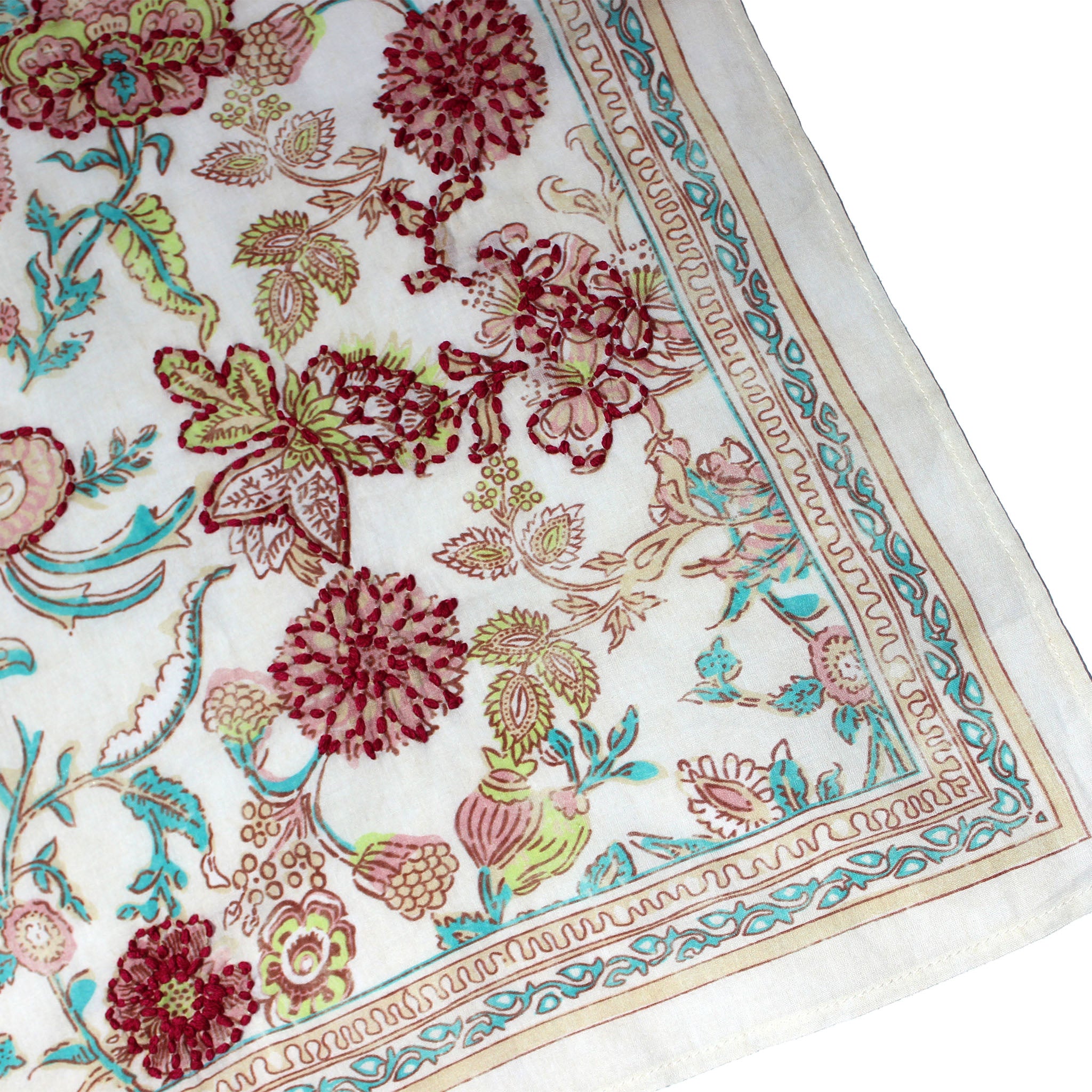 Cotton Embroidered Bandana - White Florals Vismaya Inc.