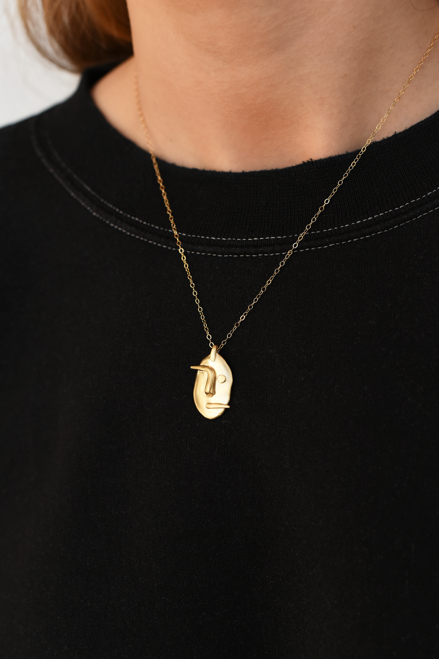 Face Pendant Brass Necklace