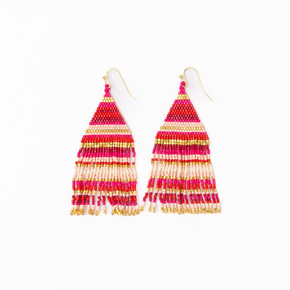Lexie Horizontal Stripes Beaded Fringe Earrings - Hot Pink Ink + Alloy