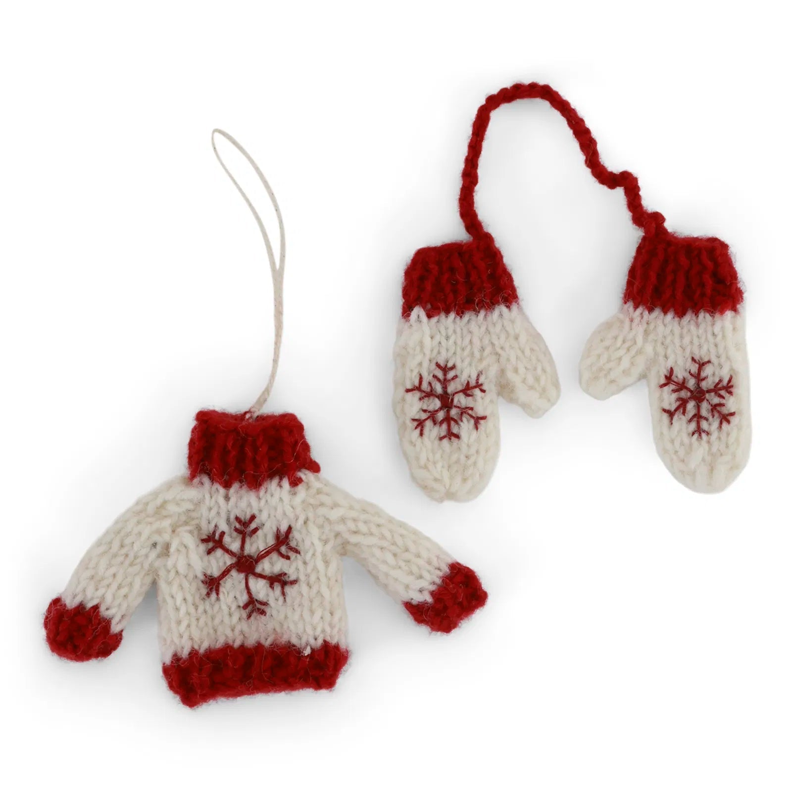 Knitted Sweater & Gloves - White