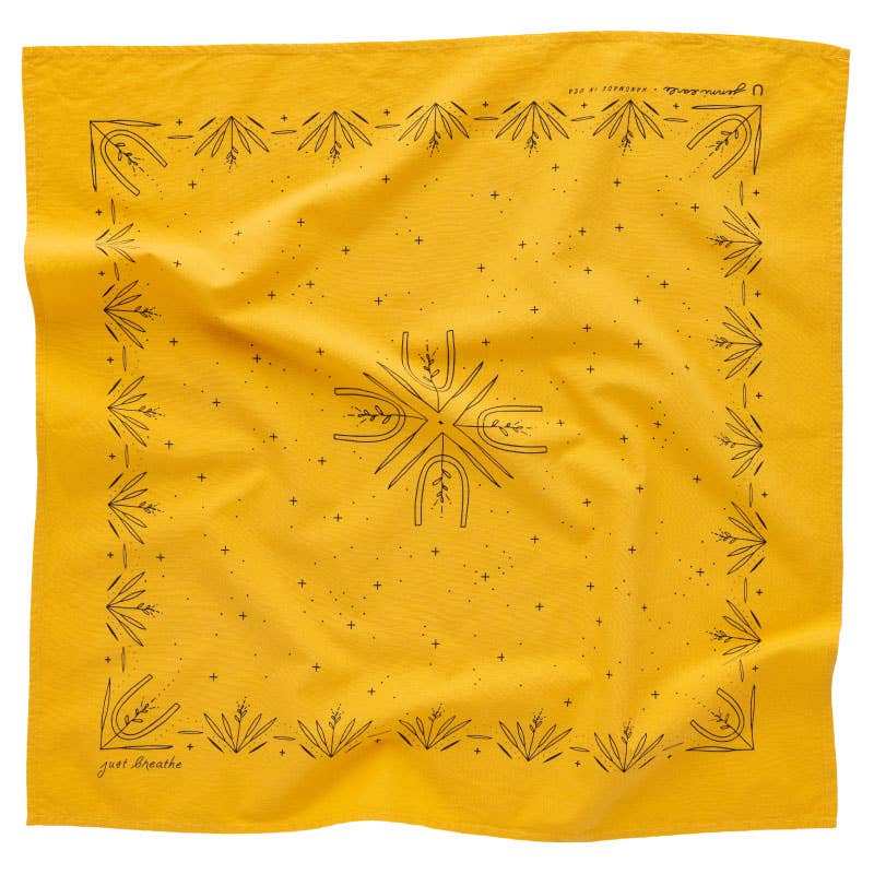 Hand Dyed Cotton Bandana - Yellow - "Just Breathe"
