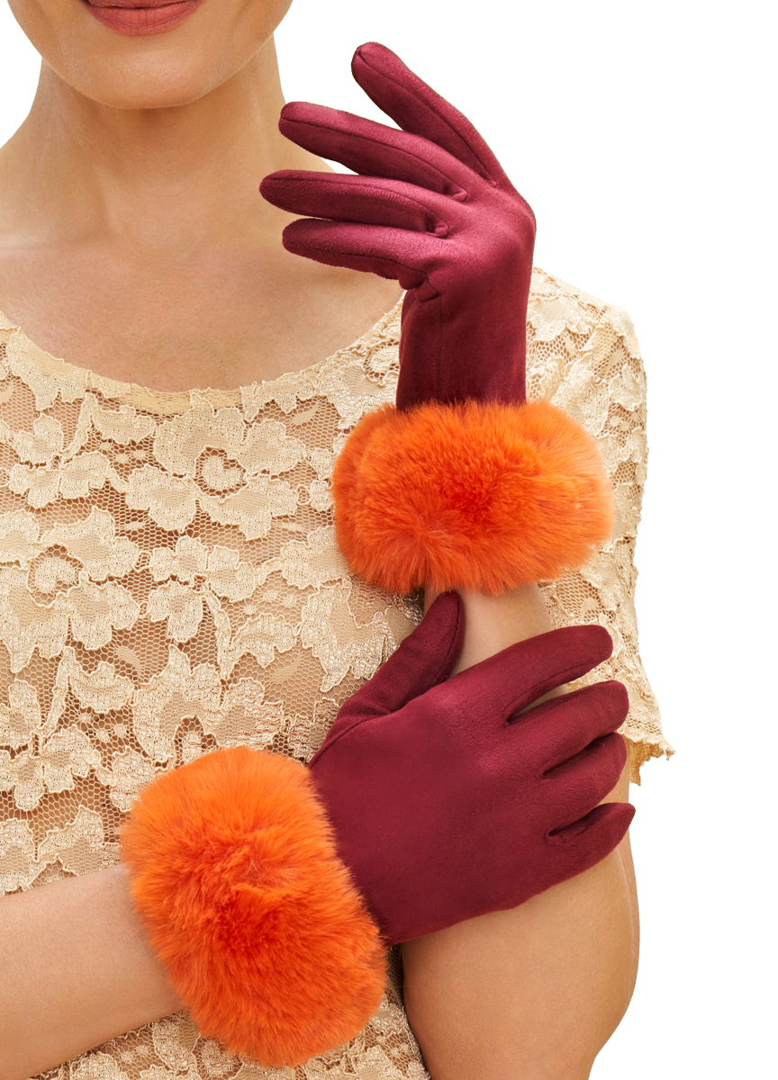 Betinna Gloves - Burgundy & Tangerine