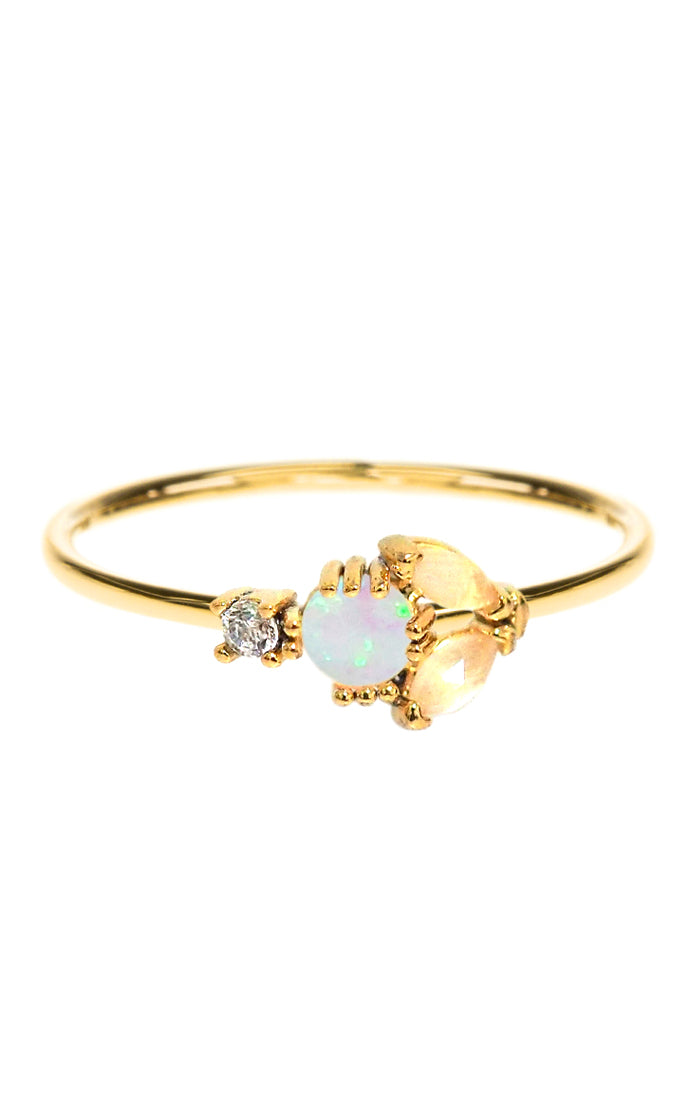 Single Ring With Opal Center CZ Accents and Cat's Eye