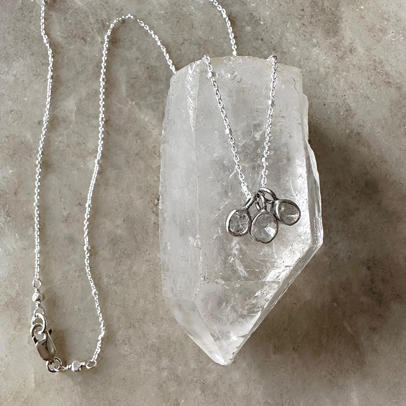 Three Polki Diamond Drops on Sterling Chain Necklace
