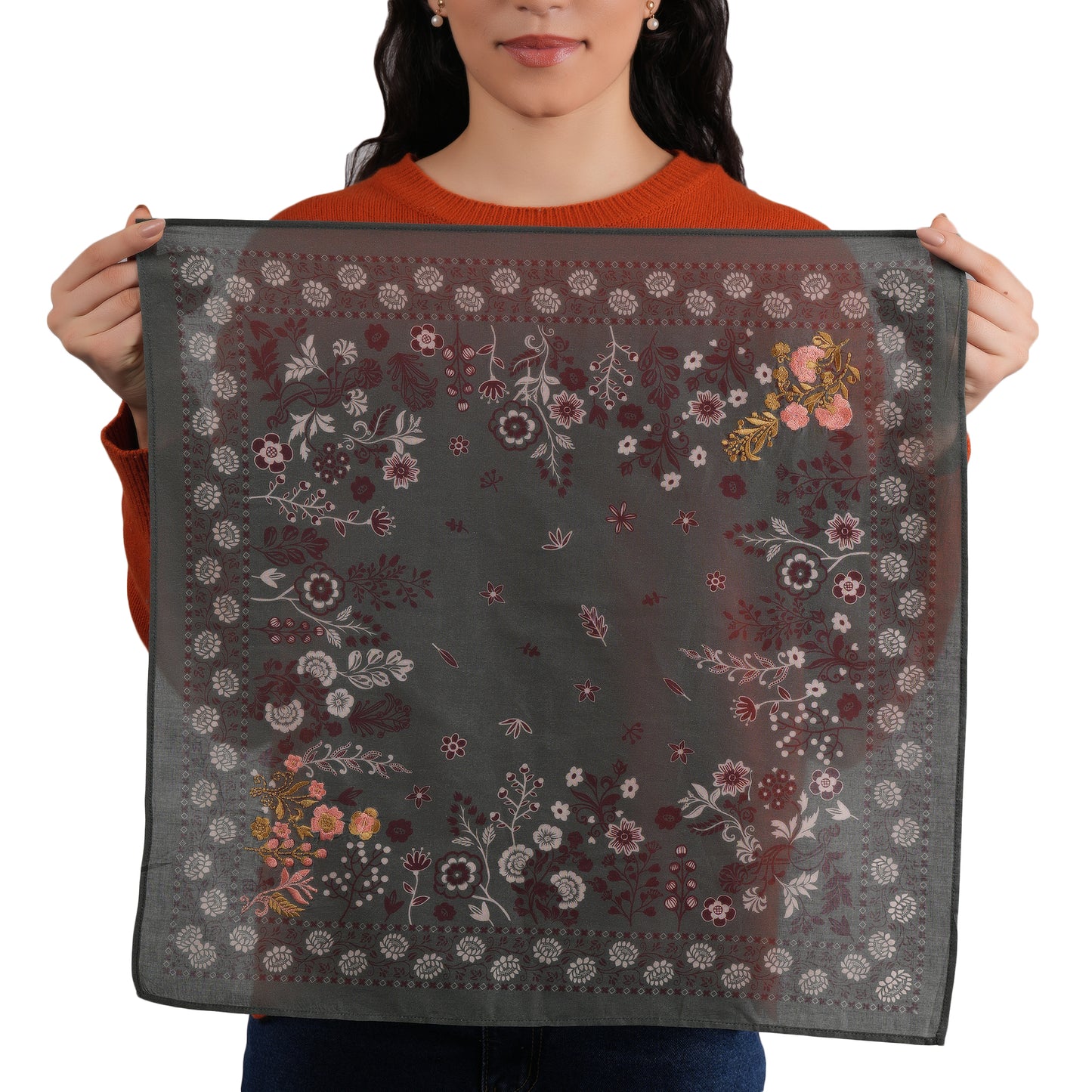 Cotton Scarf/Bandana -  Dusty Olive Rose