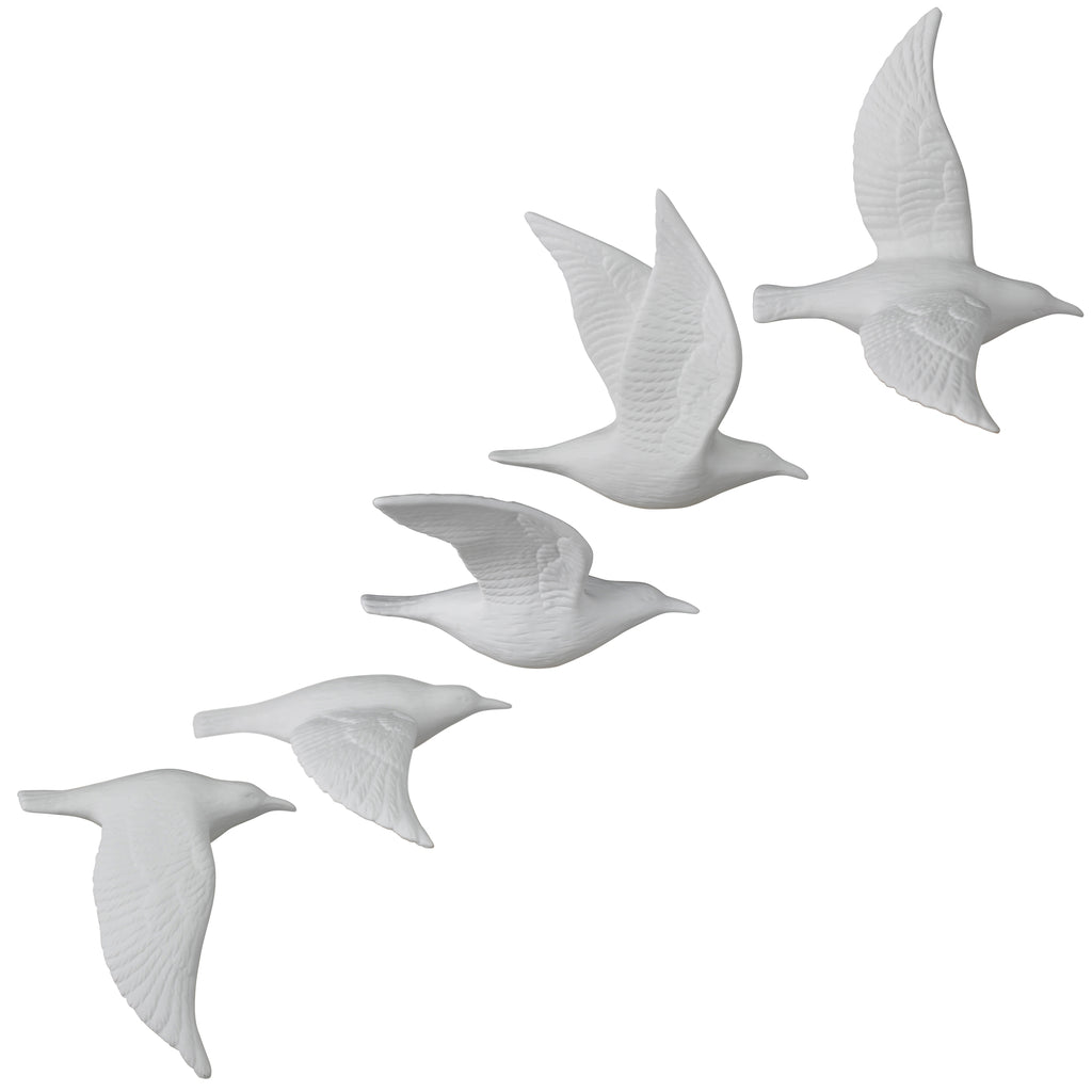 Set of Five Bone China Flying Gulls  - White Homart