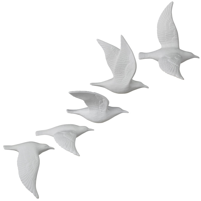 Set of Five Bone China Flying Gulls  - White