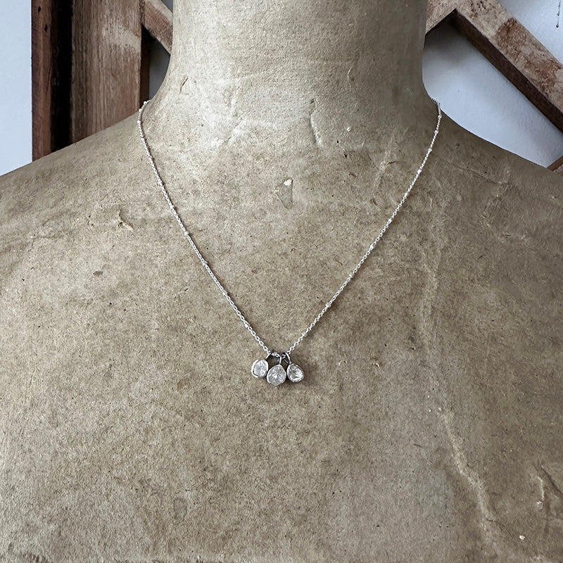 Three Polki Diamond Drops on Sterling Chain Necklace