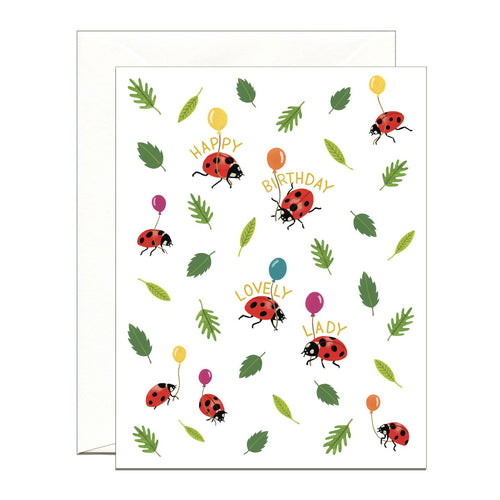 Load image 1 in gallery view. Ladybugs, Leaves, and Balloons Birthday Card Yeppie Paper