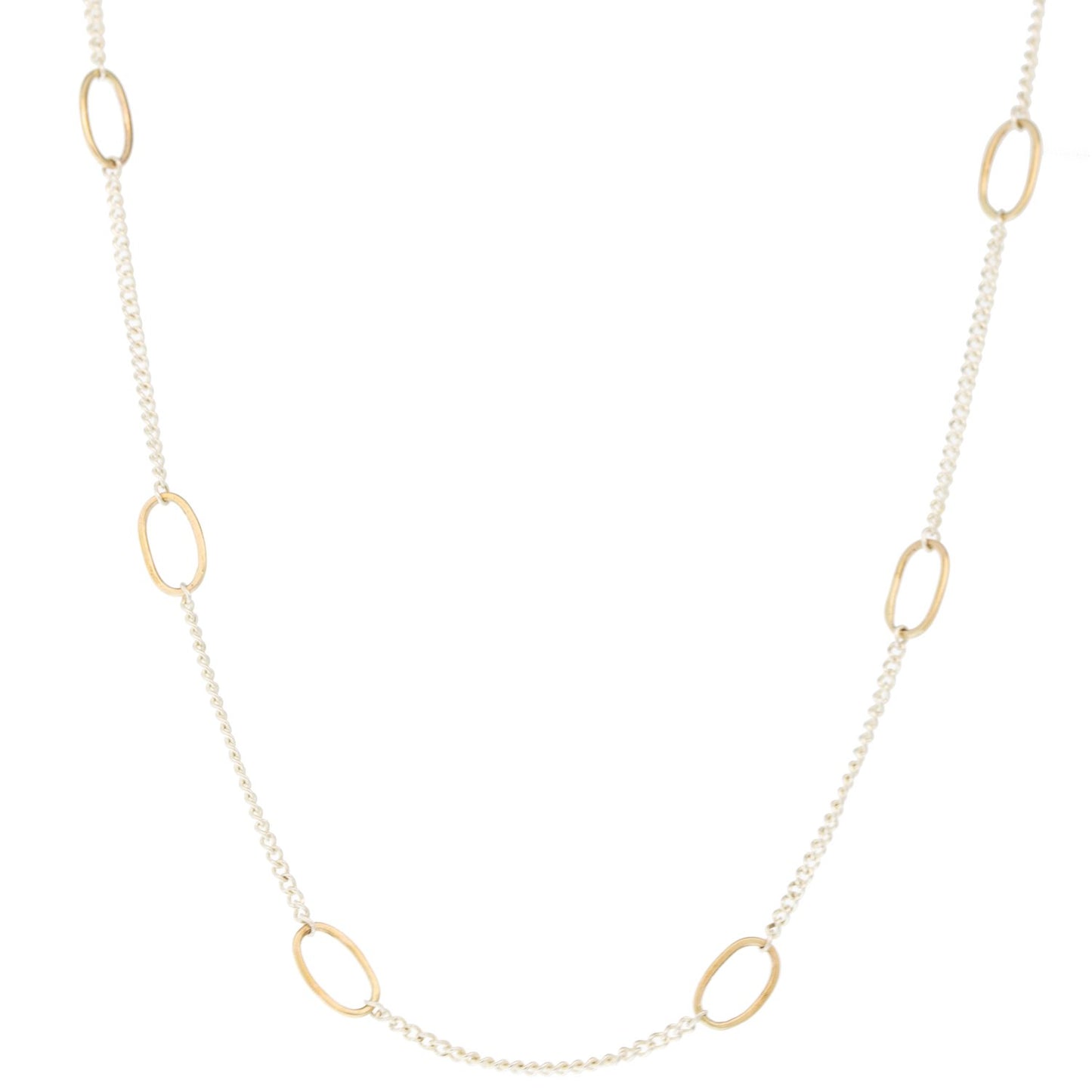 Tiny Oval Chloe Necklace - Sterling with 14 Karat Gold Beads