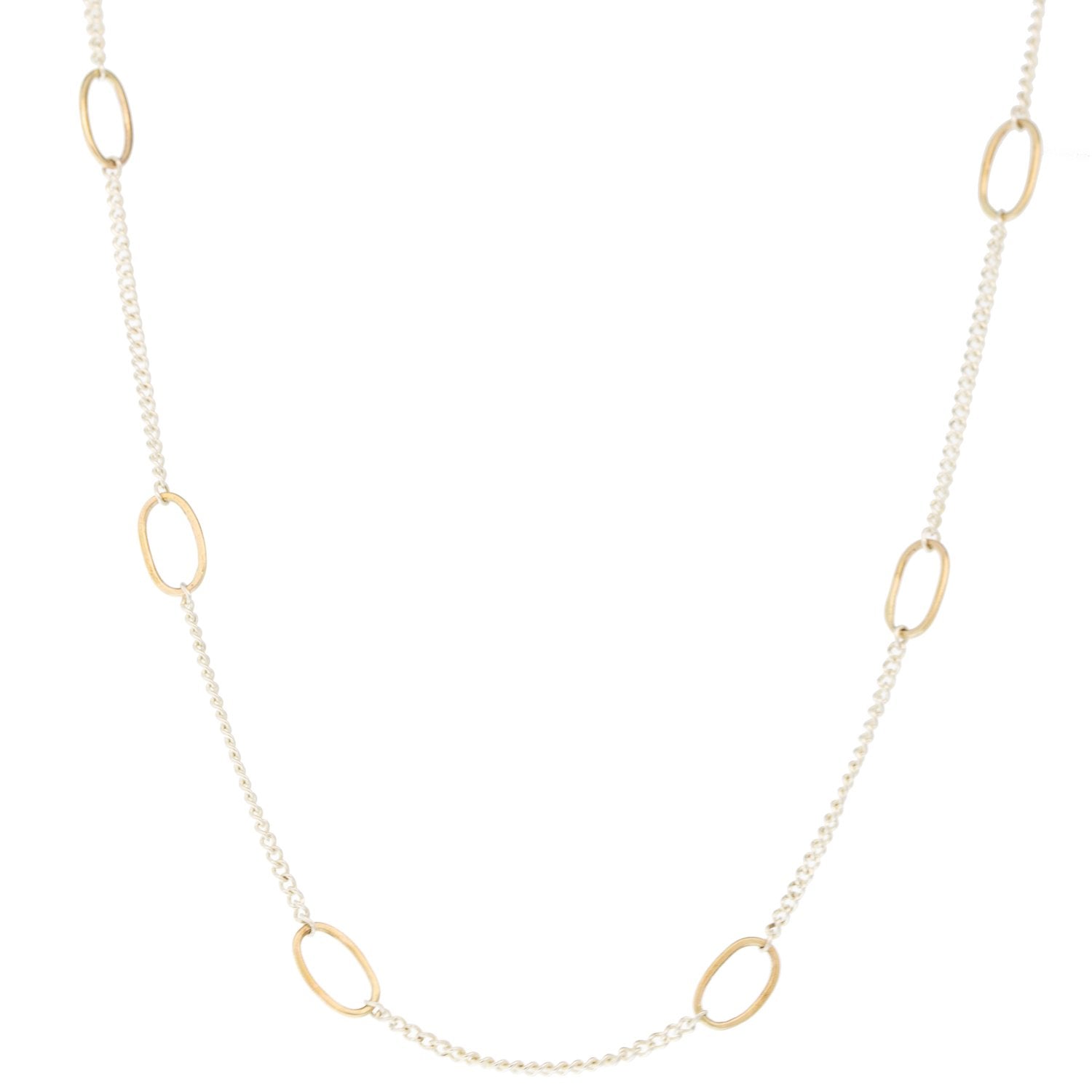 Tiny Oval Chloe Necklace - Sterling with 14 Karat Gold Beads