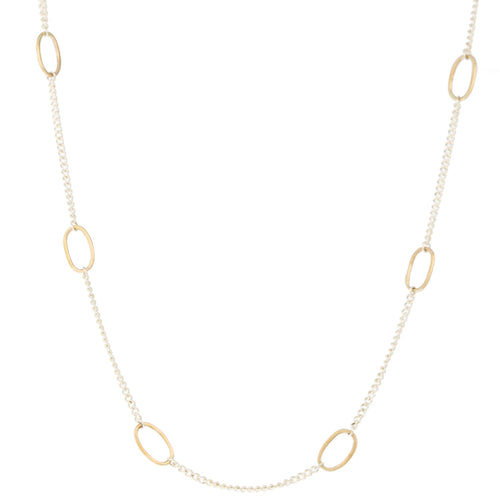 Load image 1 in gallery view. Tiny Oval Chloe Necklace - Sterling with 14 Karat Gold Beads