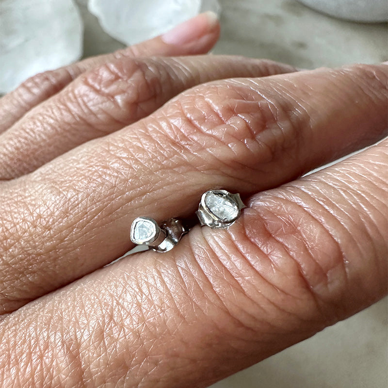 Polki Diamond Stud Earrings in Sterling Silver