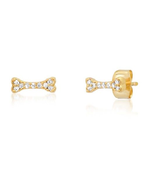 Pave CZ Dog Bone Studs Tai Jewelry