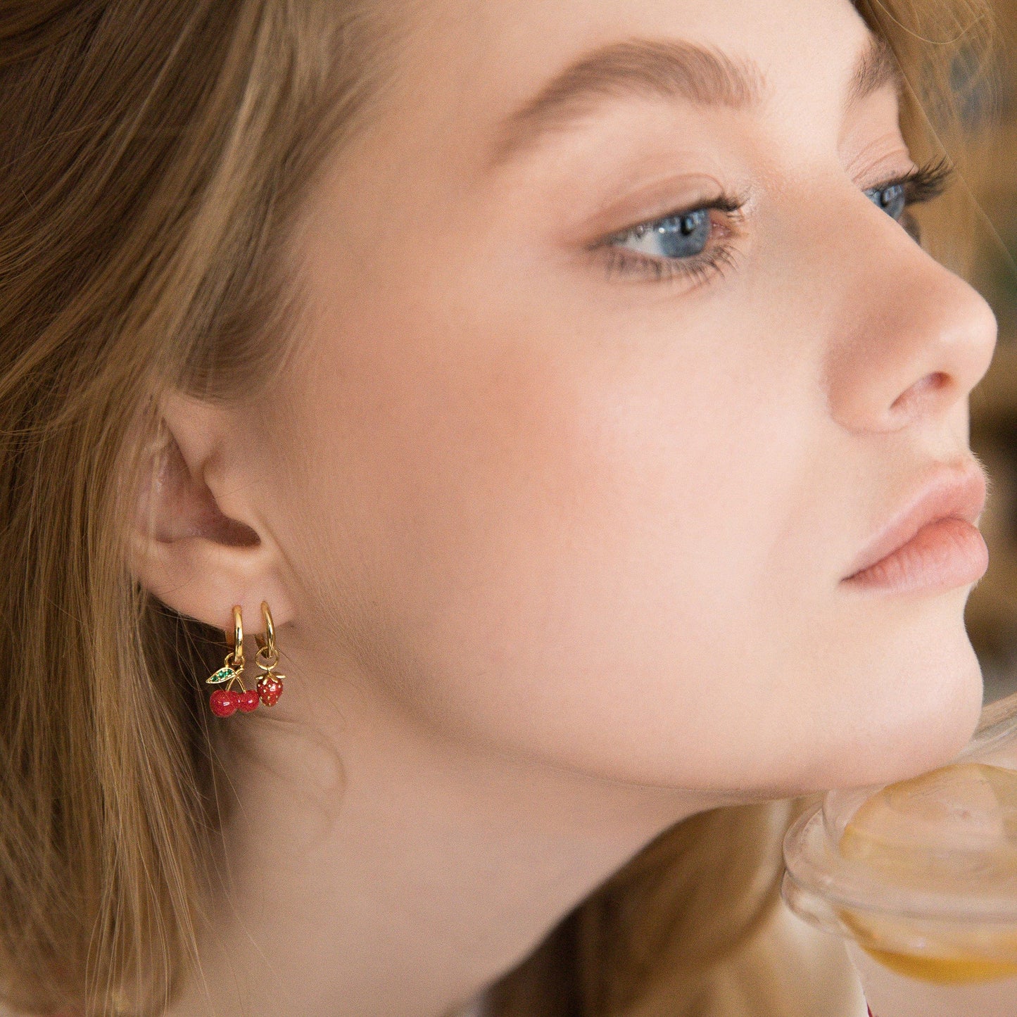 Red Enamel Cherry Drop Huggies Tai Jewelry