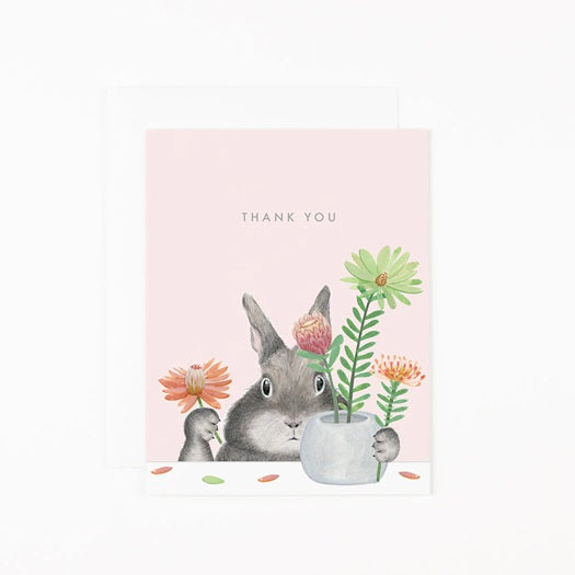 Bunny Arranging Protea Thank You Card