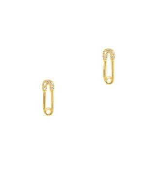 CZ Safety Pin Stud Earring - Gold Tai Jewelry