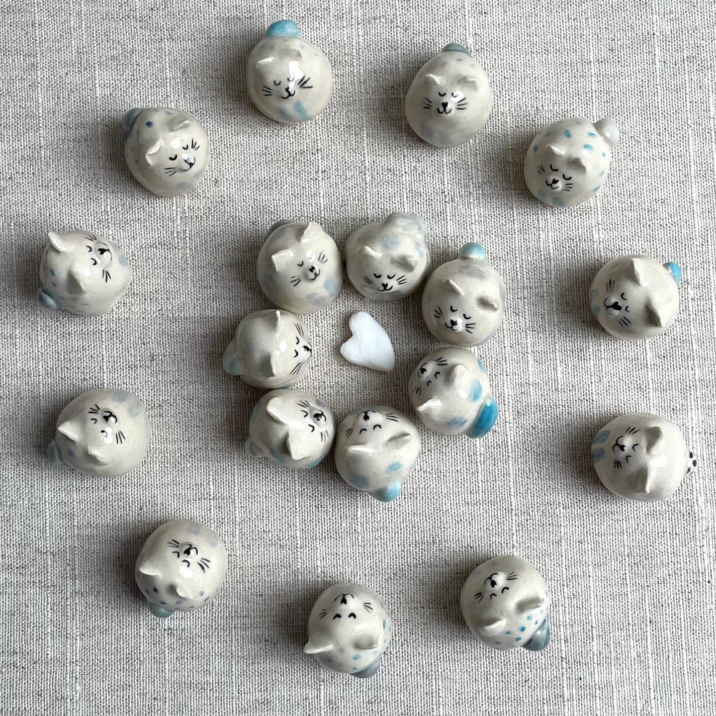 Handmade Mini Blue Ceramic Cat Figurine