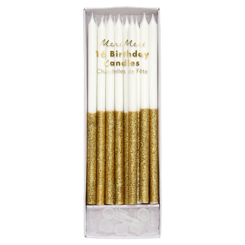Load image 1 in gallery view. Gold Glitter Dipped Candles (x 16)