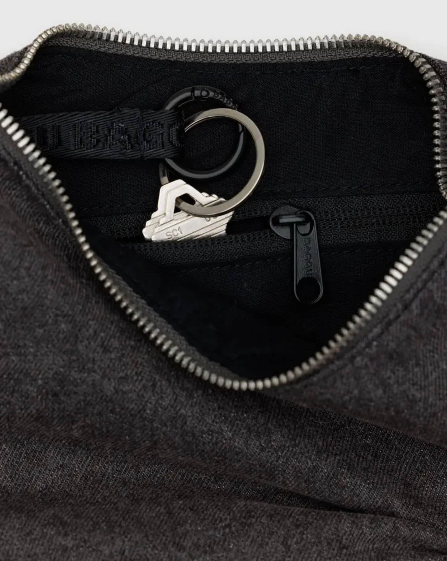 Small Denim Crescent Bag - Washed Black Denim Baggu