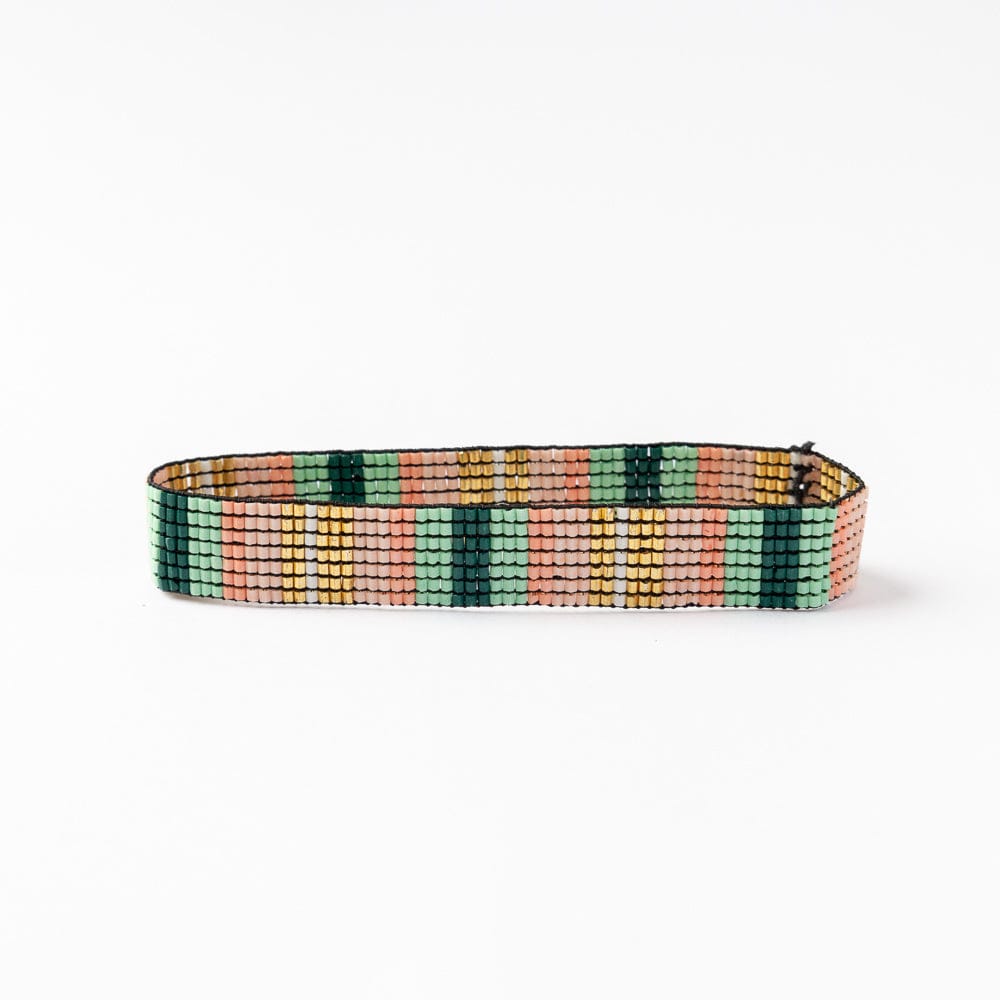 Alex Vertical Stripes Beaded Stretch Bracelet - Green Blush
