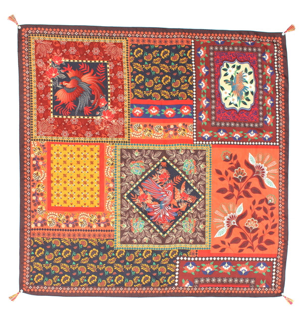 Patchwork Silk Scarf - Brown