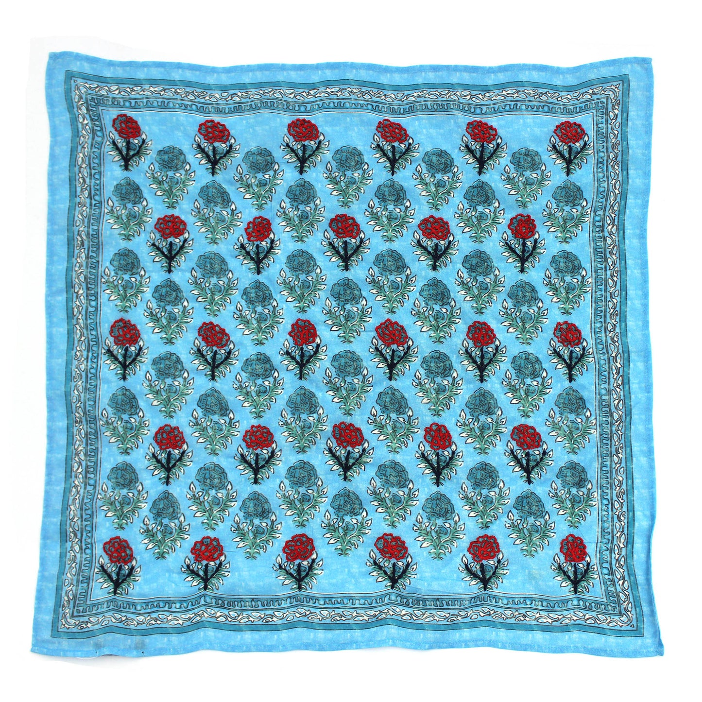 Buti Blockprint Embroidered Bandana - Blue Roses Vismaya Inc.