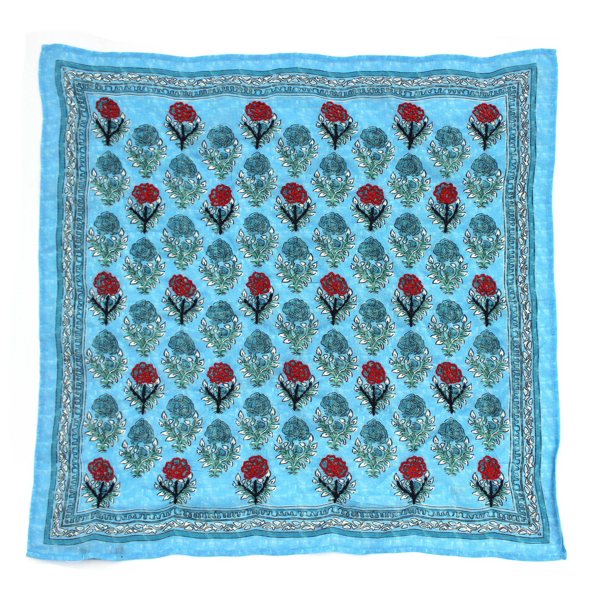 Buti Blockprint Embroidered Bandana - Blue Roses Vismaya Inc.