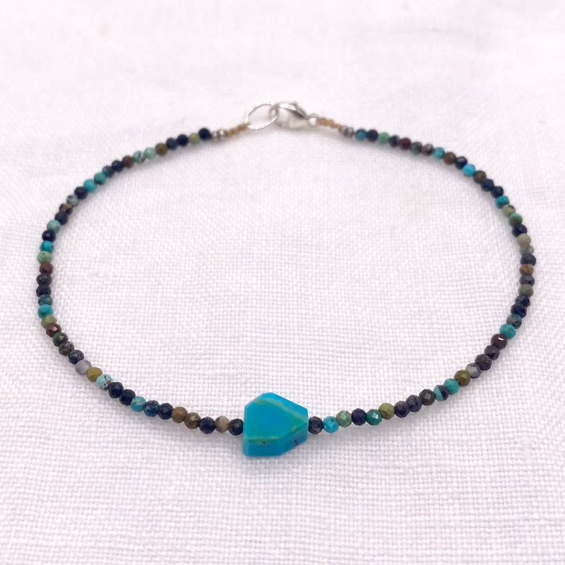 Micro Faceted Chrysocolla Bracelet with Peruvian Opal - Sterling Silver