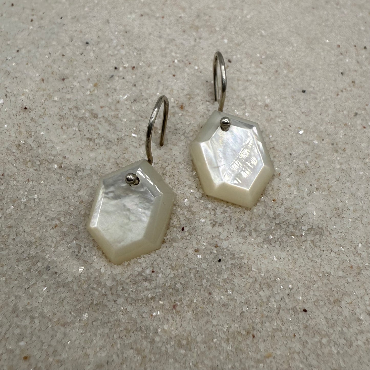 Midi Hexagon Mother of Pearl Sterling Earring