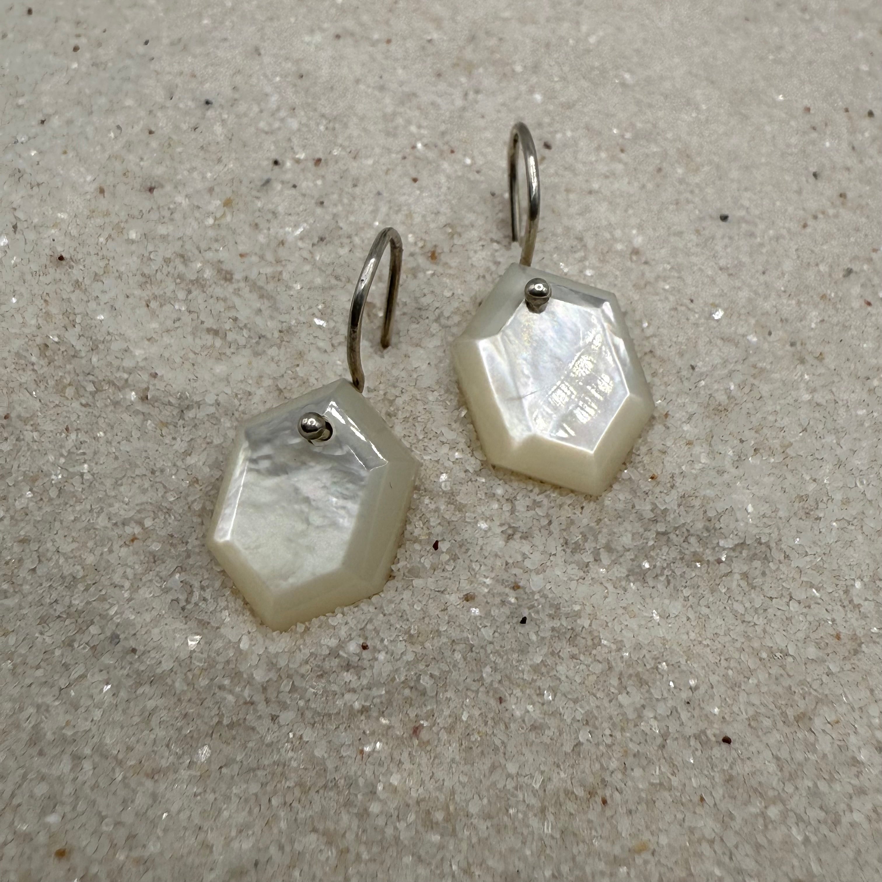 Midi Hexagon Mother of Pearl Sterling Earring