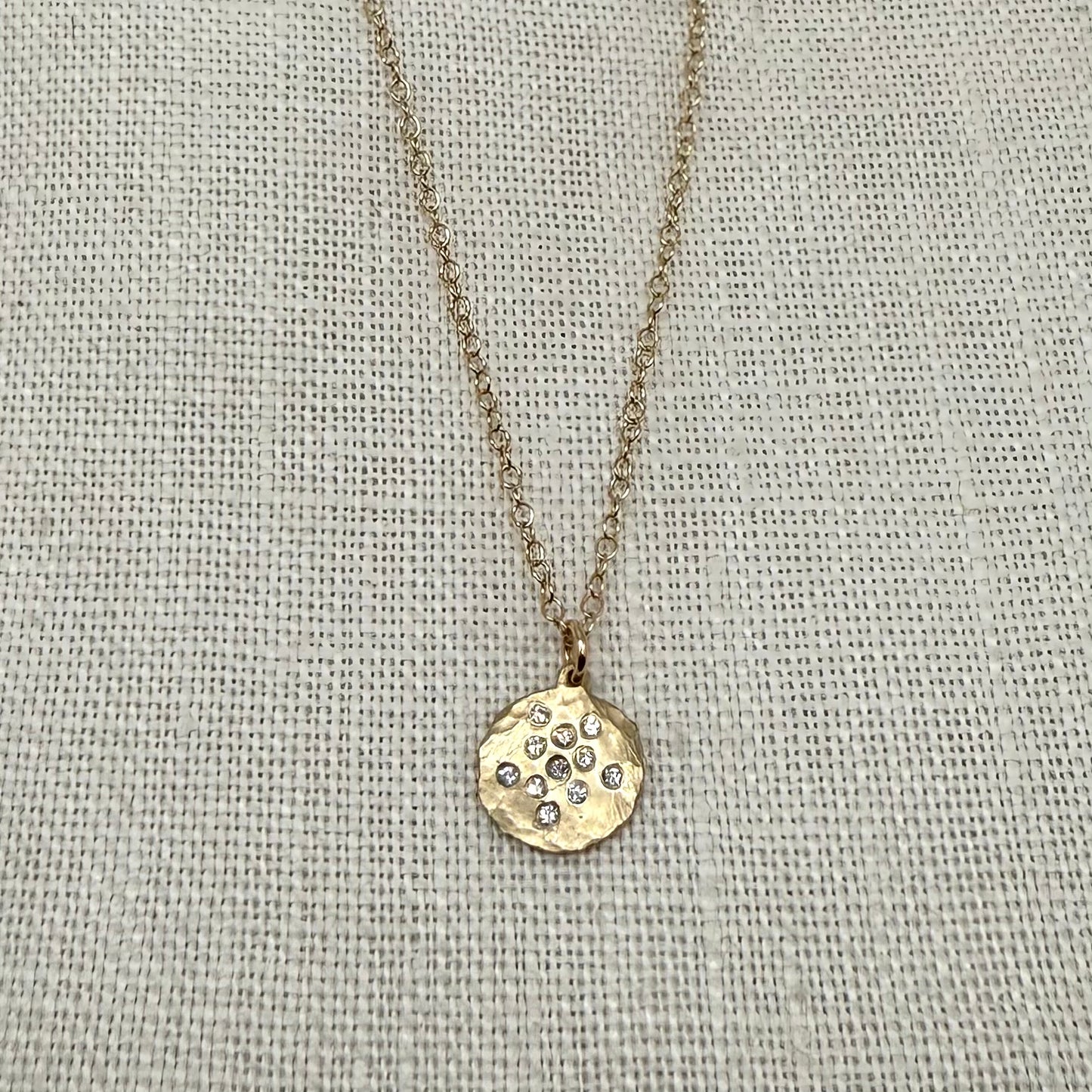 Small Diamond Splash Disk Pendant - 14 Karat Gold