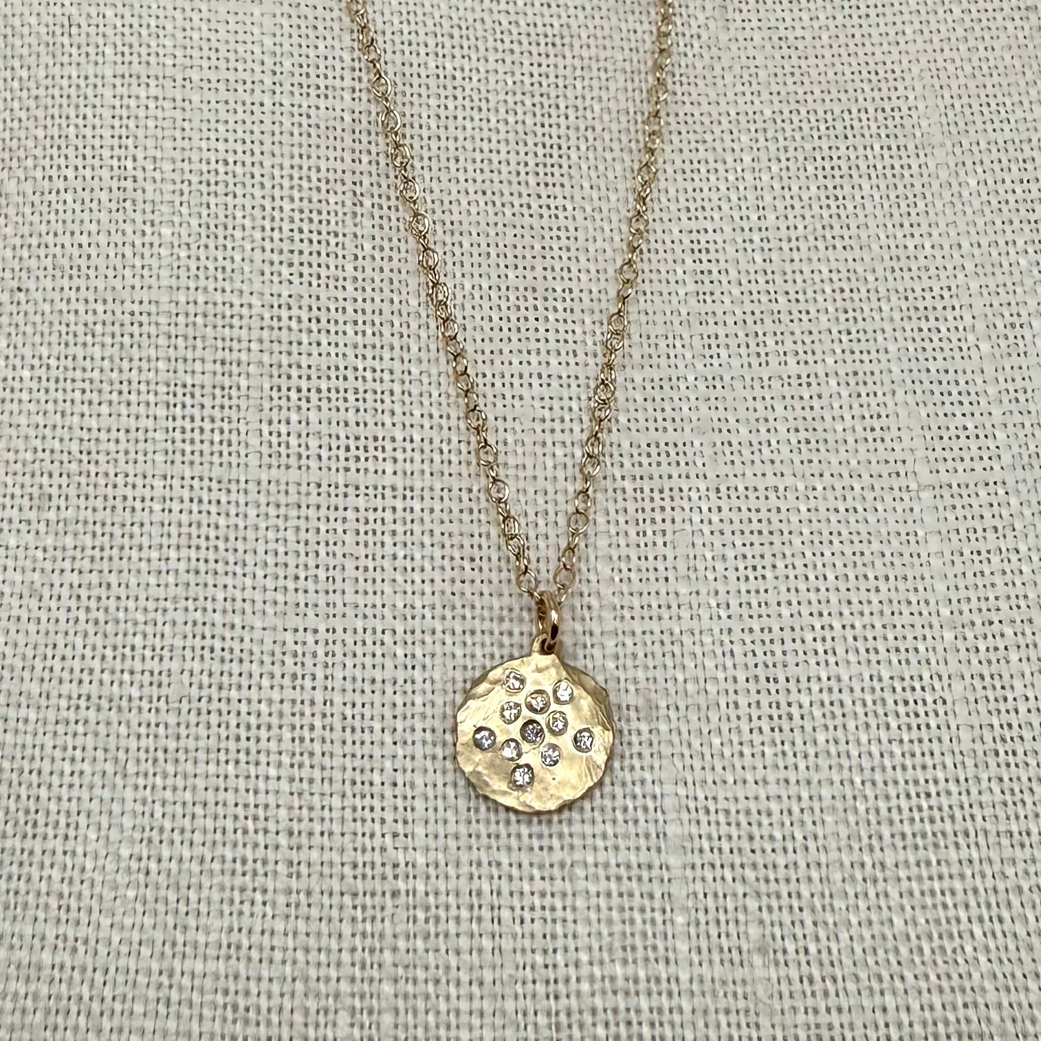 Small Diamond Splash Disk Pendant - 14 Karat Gold