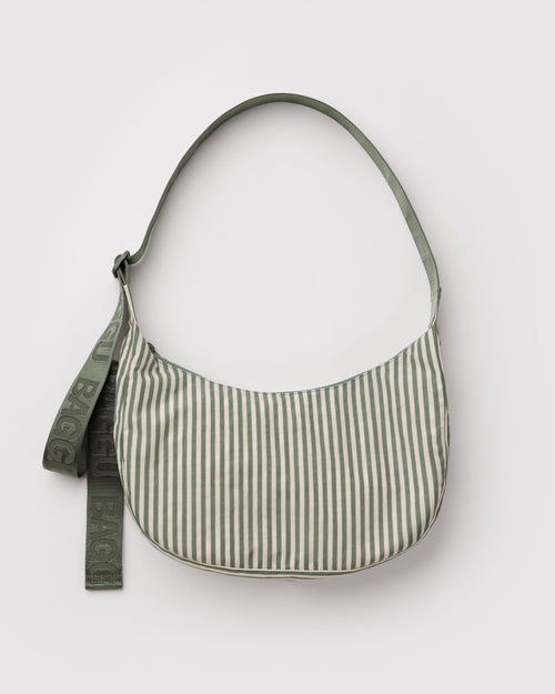 Load image 1 in gallery view. Medium Nylon Crescent Bag - Sage Stripe