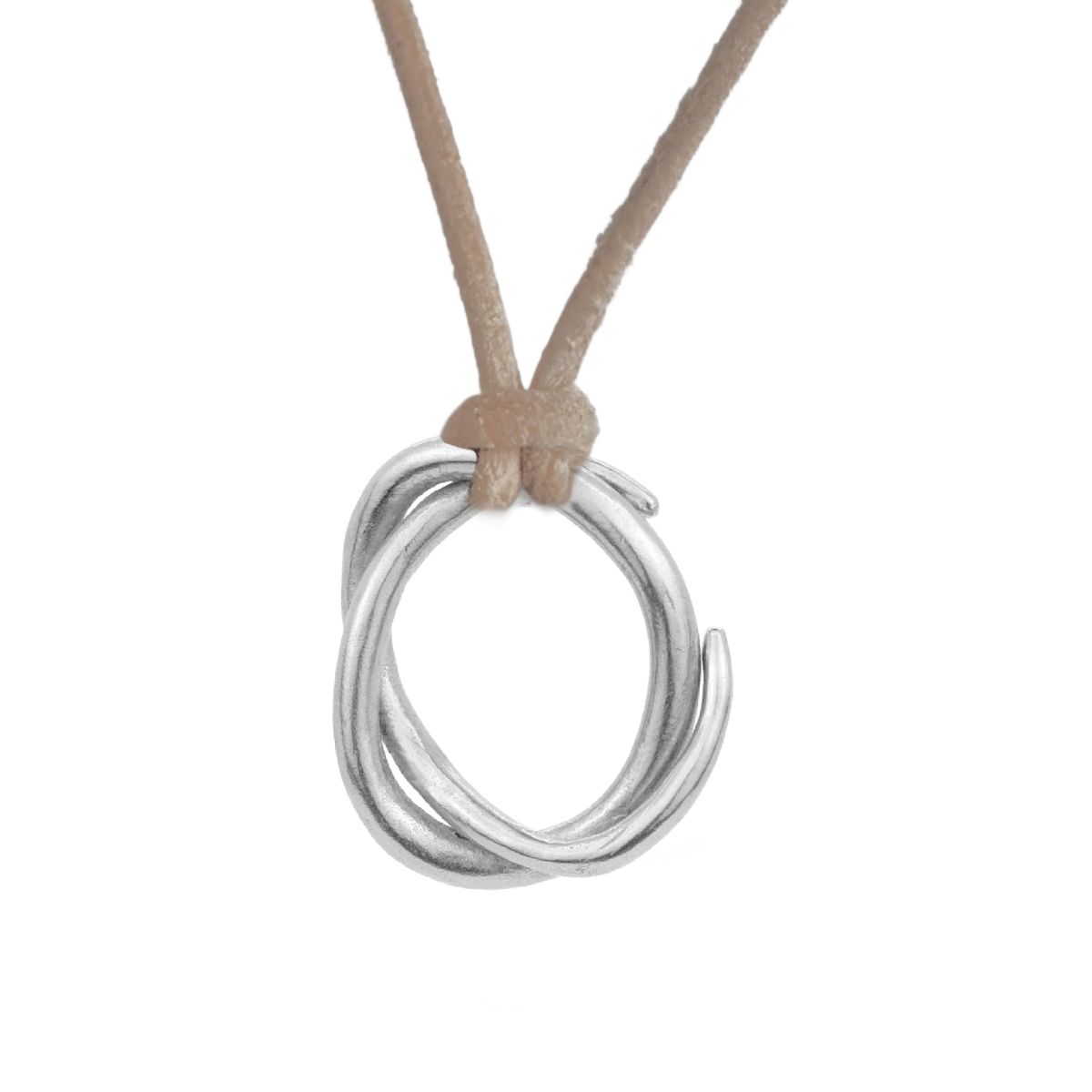 Nodo Necklace - Silver - Tan Leather