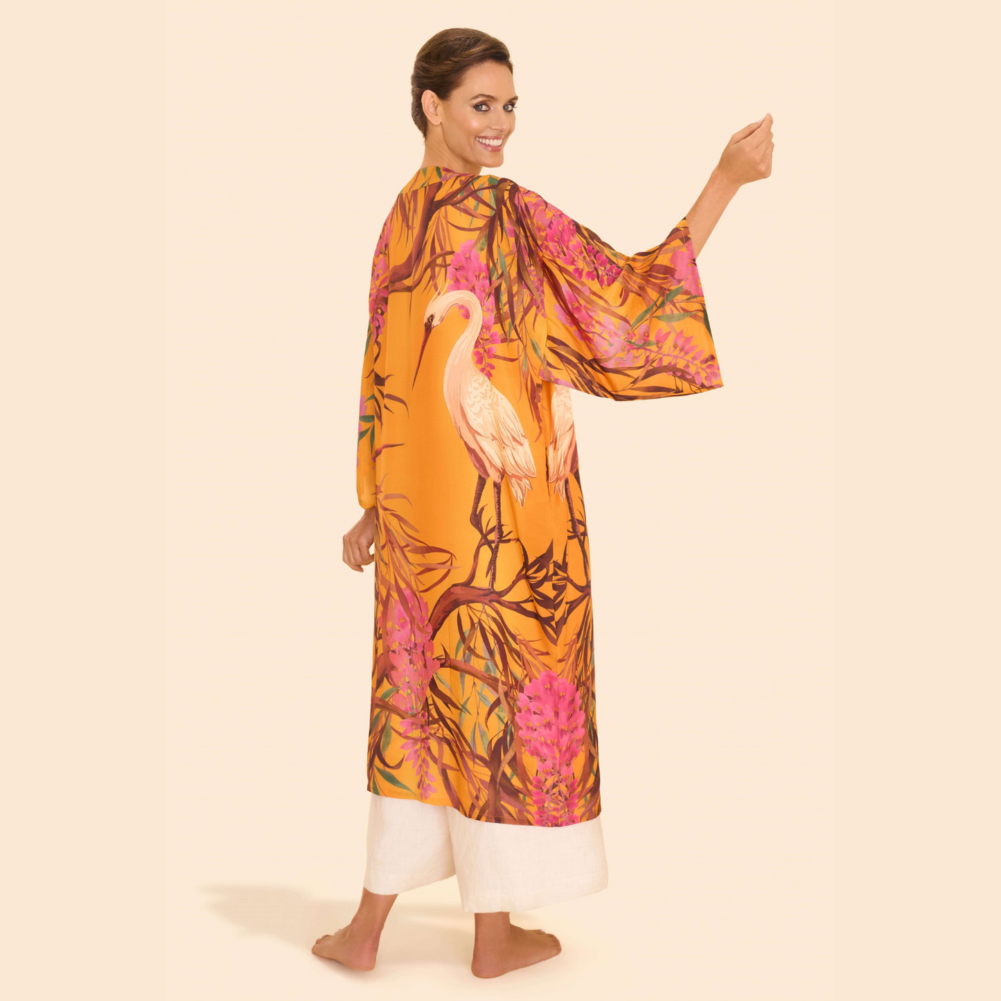 Kimono  - Oriental Crane in Ochre