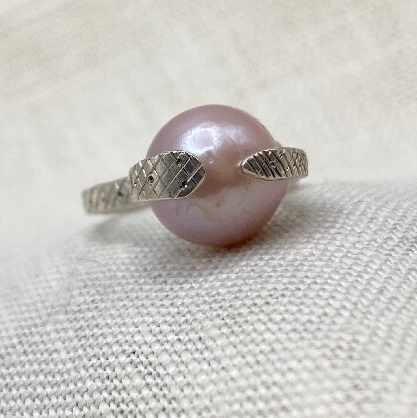 Blush Pearl on Sterling Snake Ring