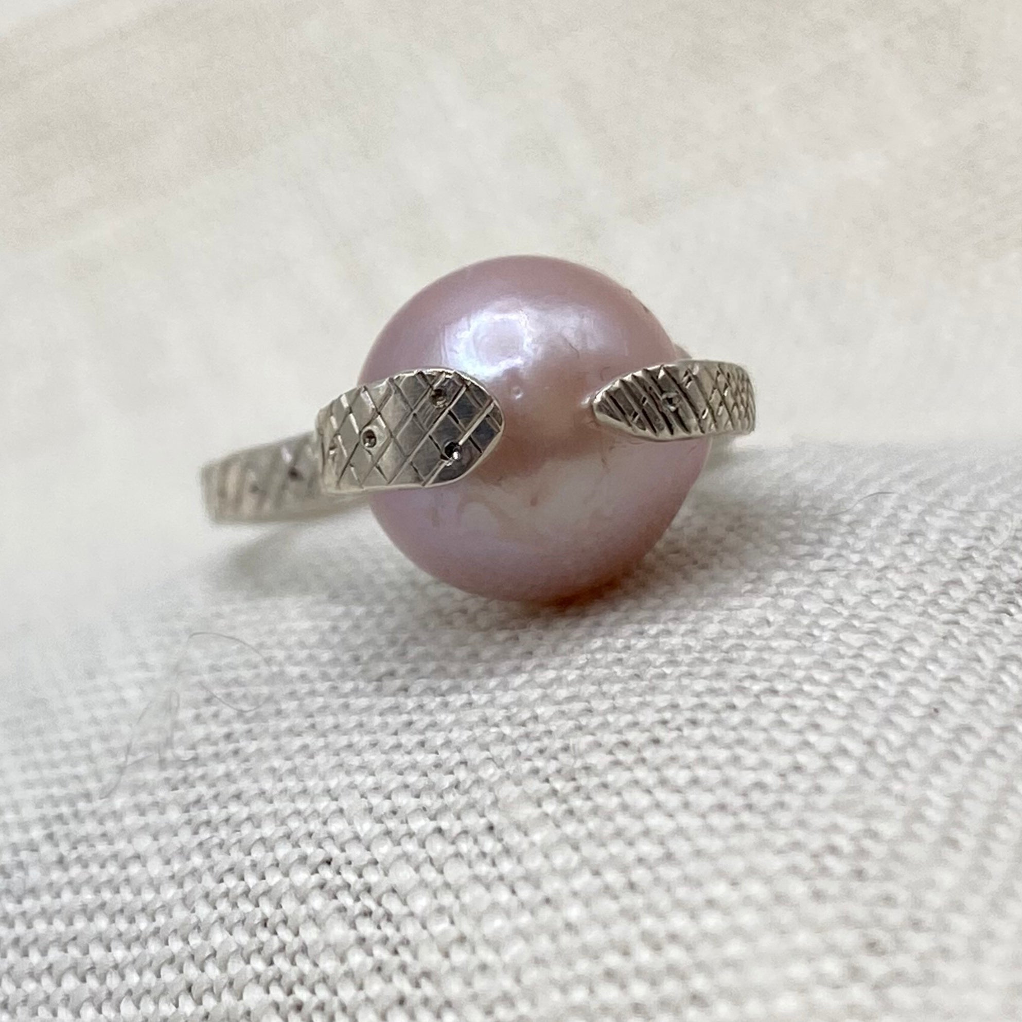 Blush Pearl on Sterling Snake Ring