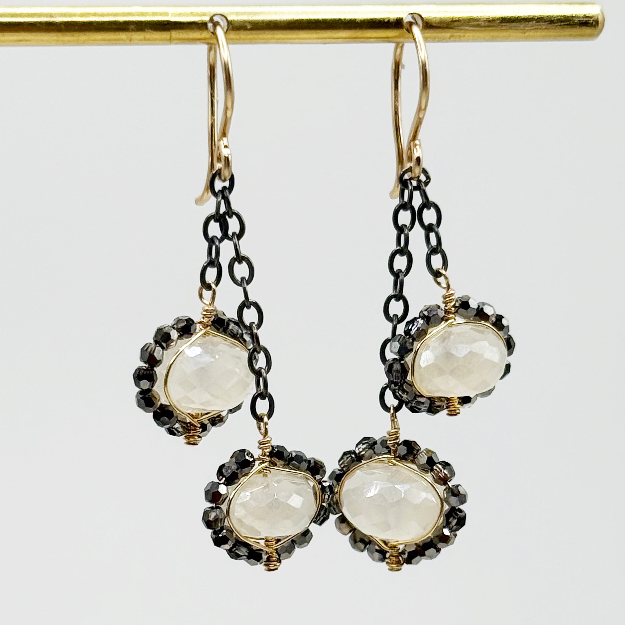 Double White Chalcedony Dangle Earring