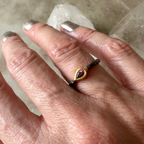Load image 1 in gallery view. Pink Tourmaline Ring with Oxidized Sterling Silver and Gold Vermeil