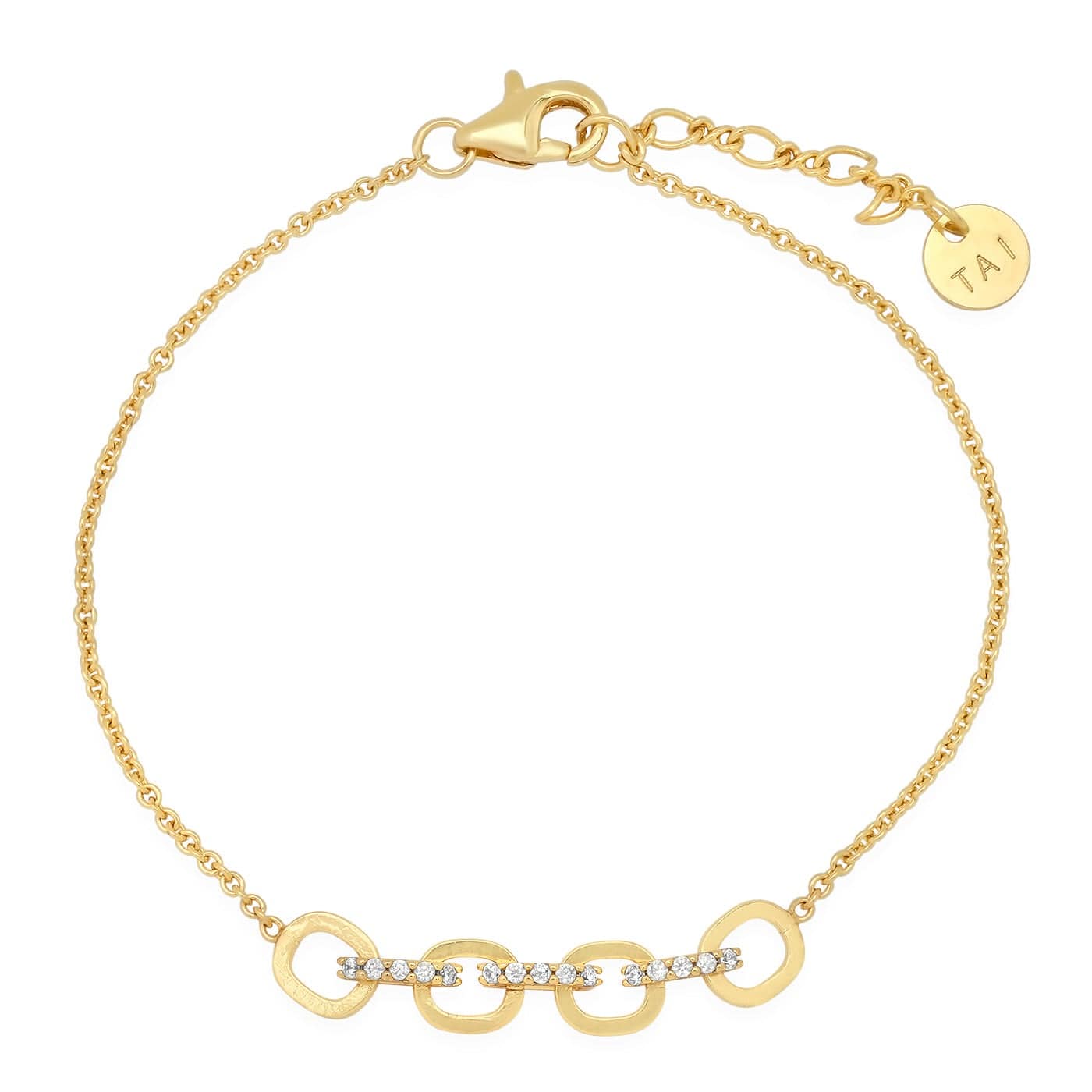 Gold Link Chain Bracelet with CZ ID Bar