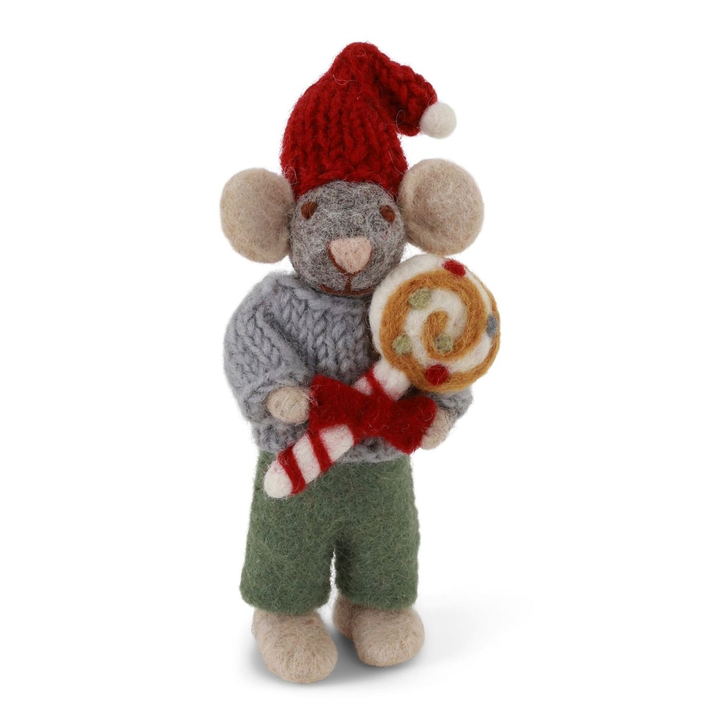 Grey Boy Mouse with Christmas Candy Felt Ornament
