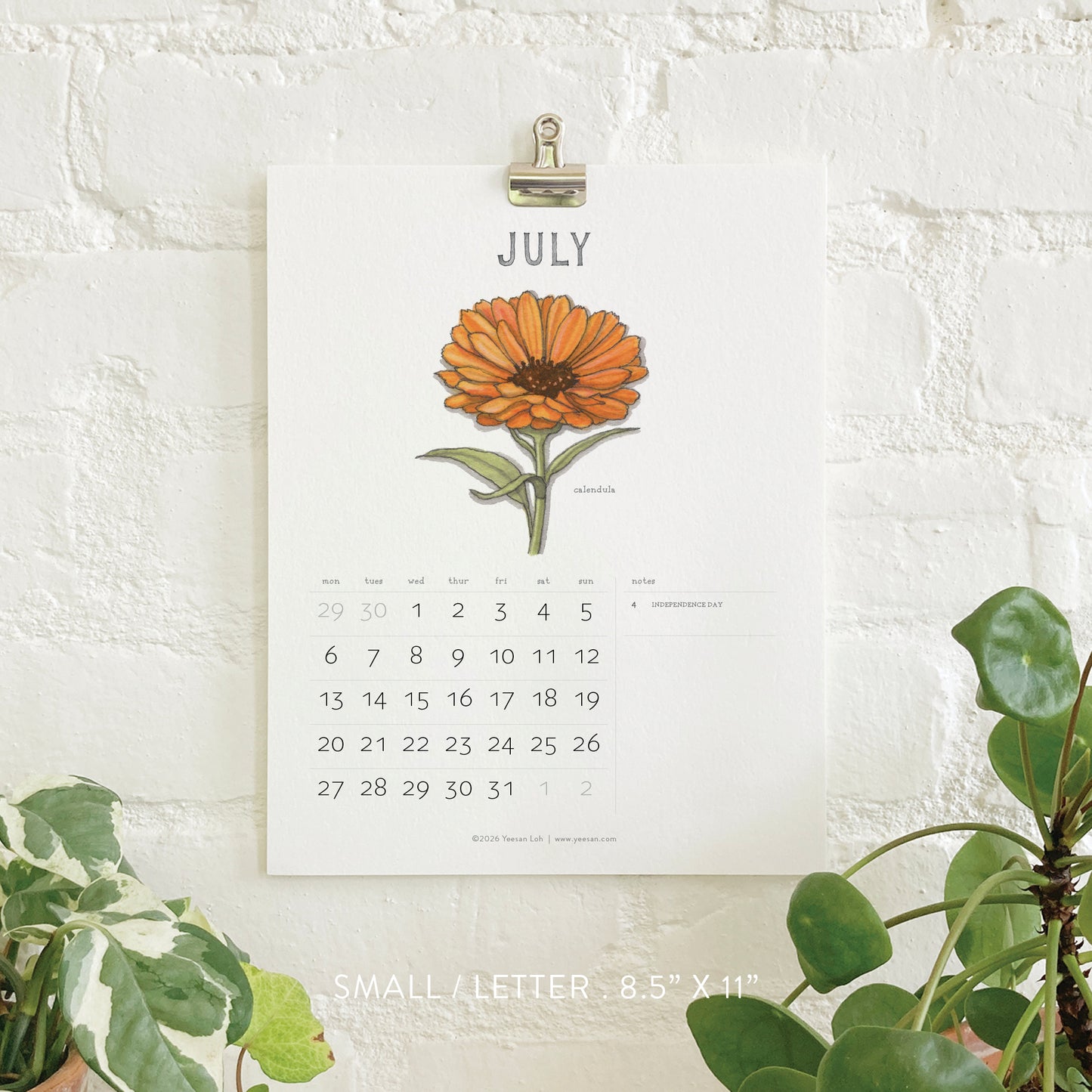 2026 Calendar- Small - Flowers